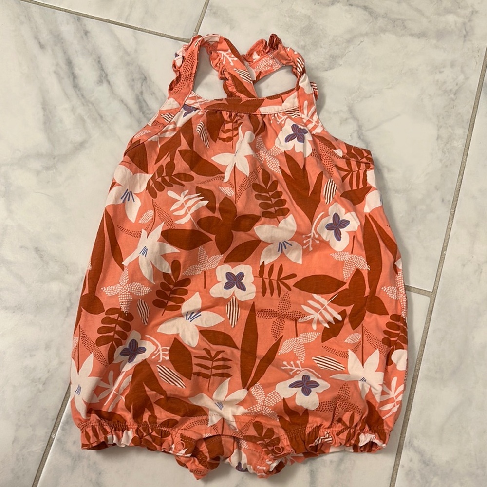 Like new Tea brand size 18-24 mo Floral Print Kids Romper - Orange and White